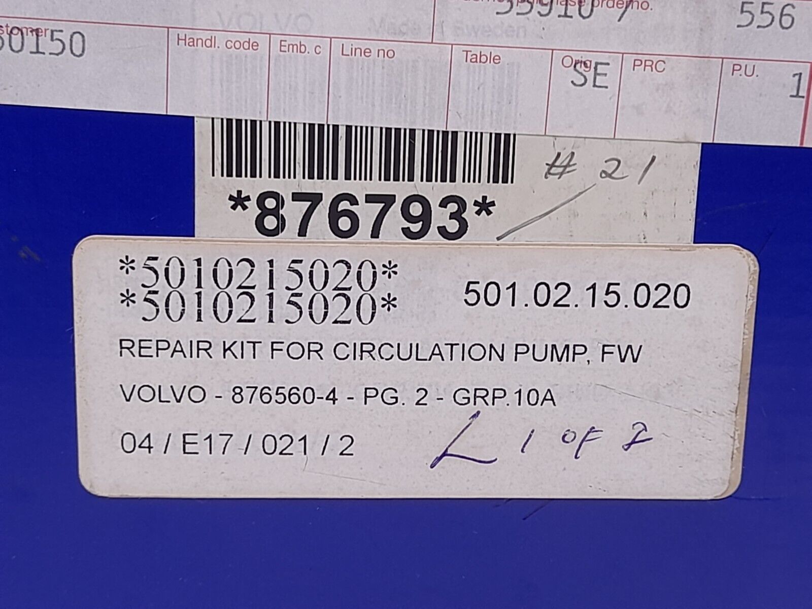 Volvo 876560-4 Repair Kit For Circulation Pump FW VOP 876793