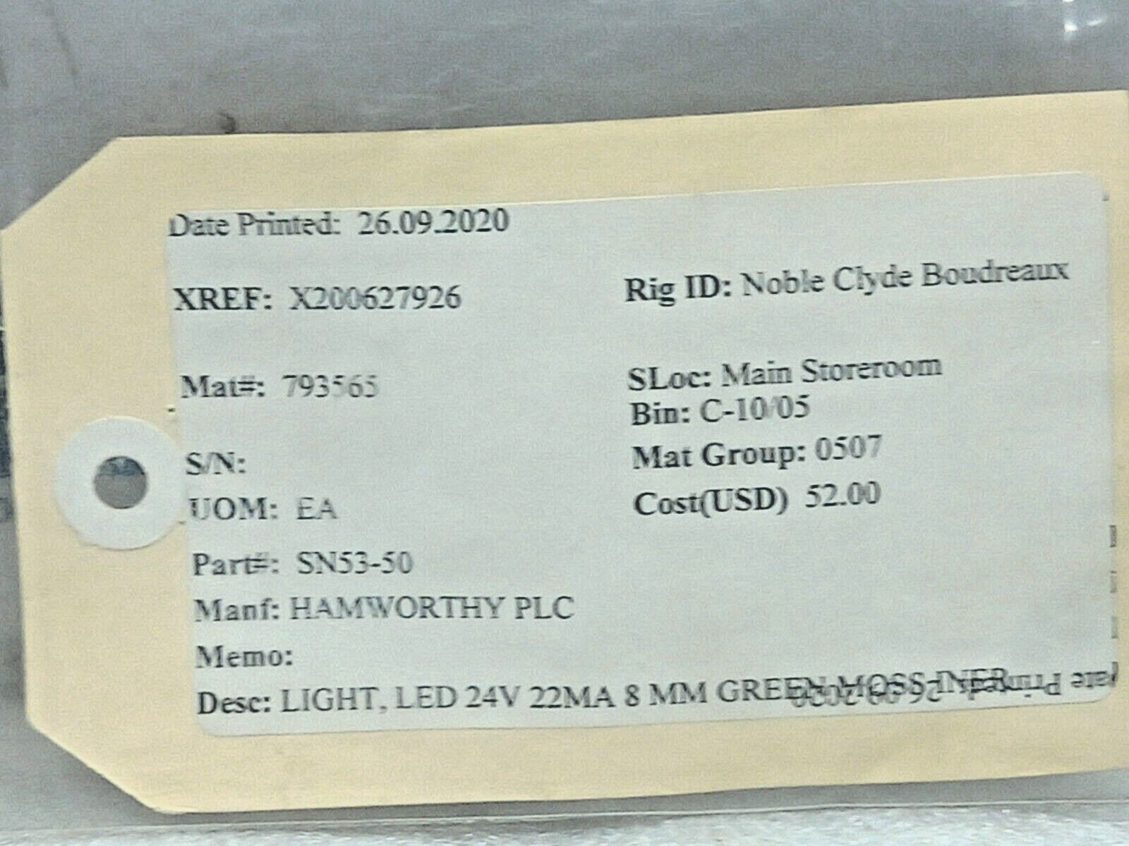 17-041351 Green Led Light 24V 22MA 8MM Hamworthy SN53-50 4PCs In Lot