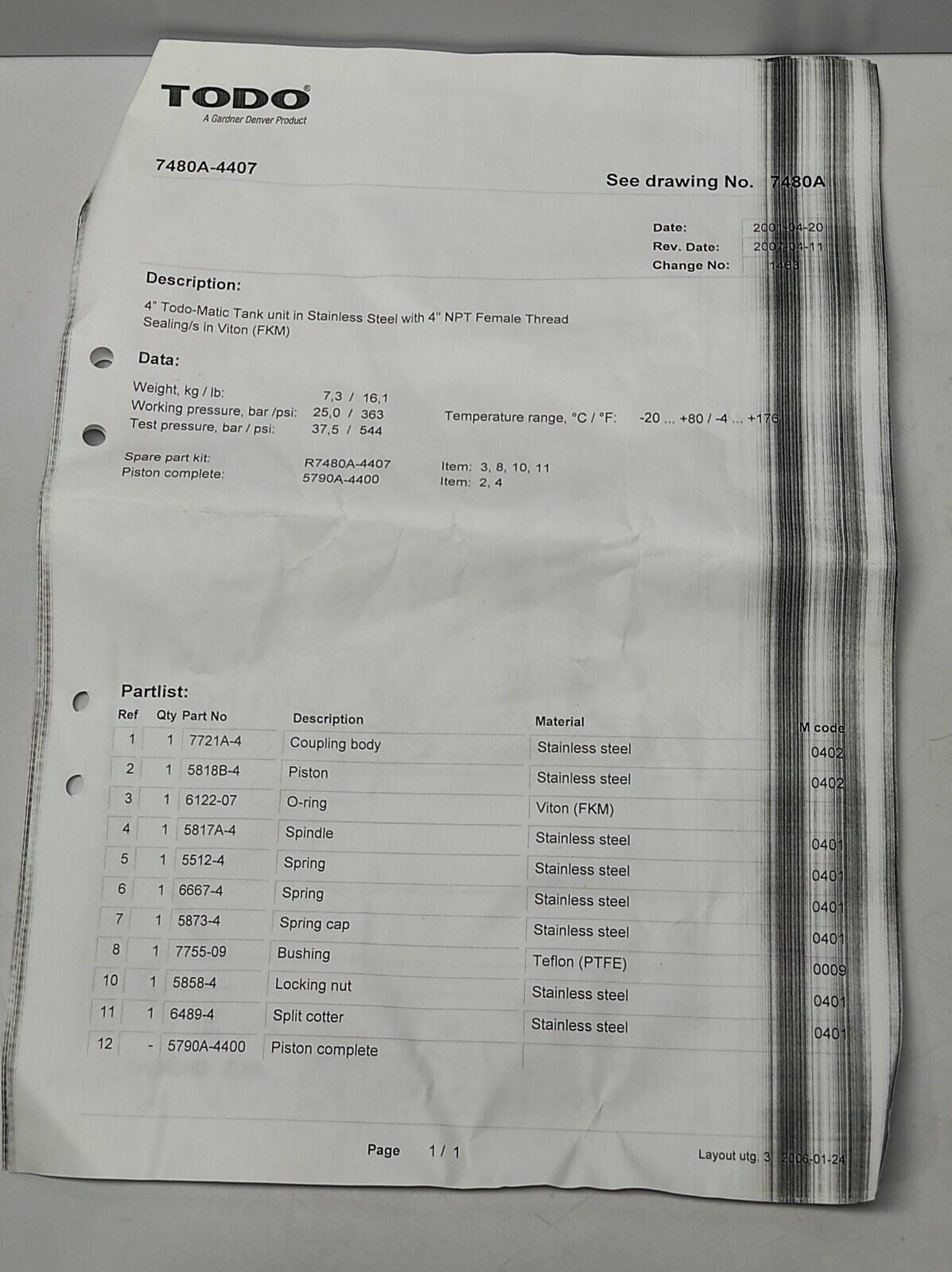Todo R9401-4407 Spare Parts Kit & Todo R7480A-4407 Spare Parts Kit