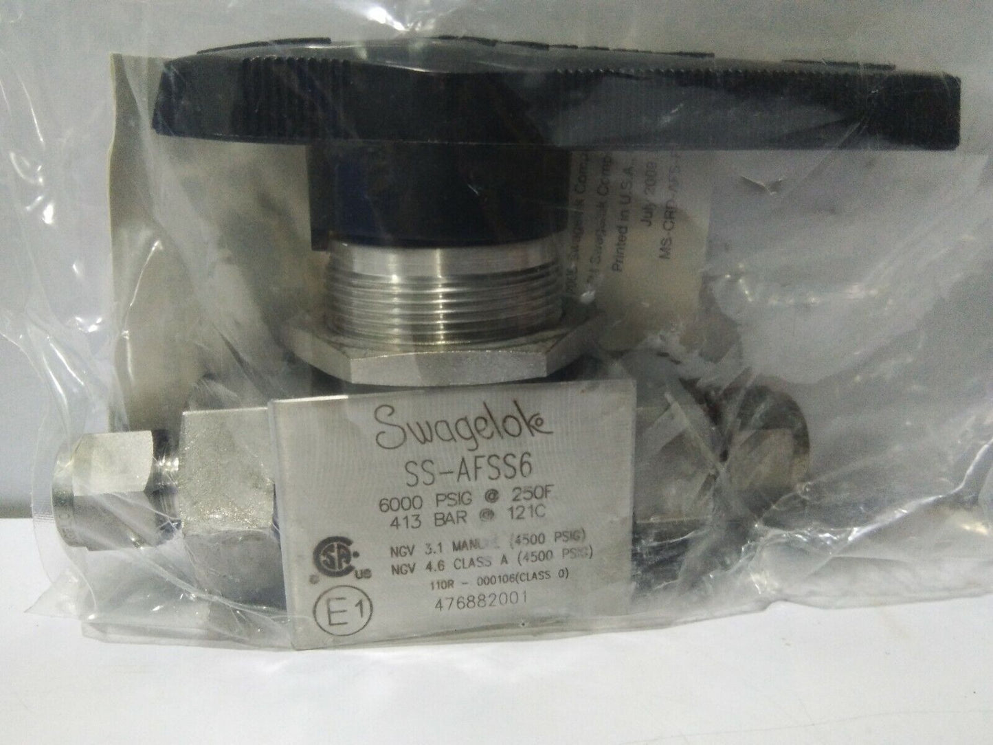 SWAGELOK SS-AFSS6 VALVE BALL VALVE 3/8” 6000PSIG @250F 413BAR SSAFSS6