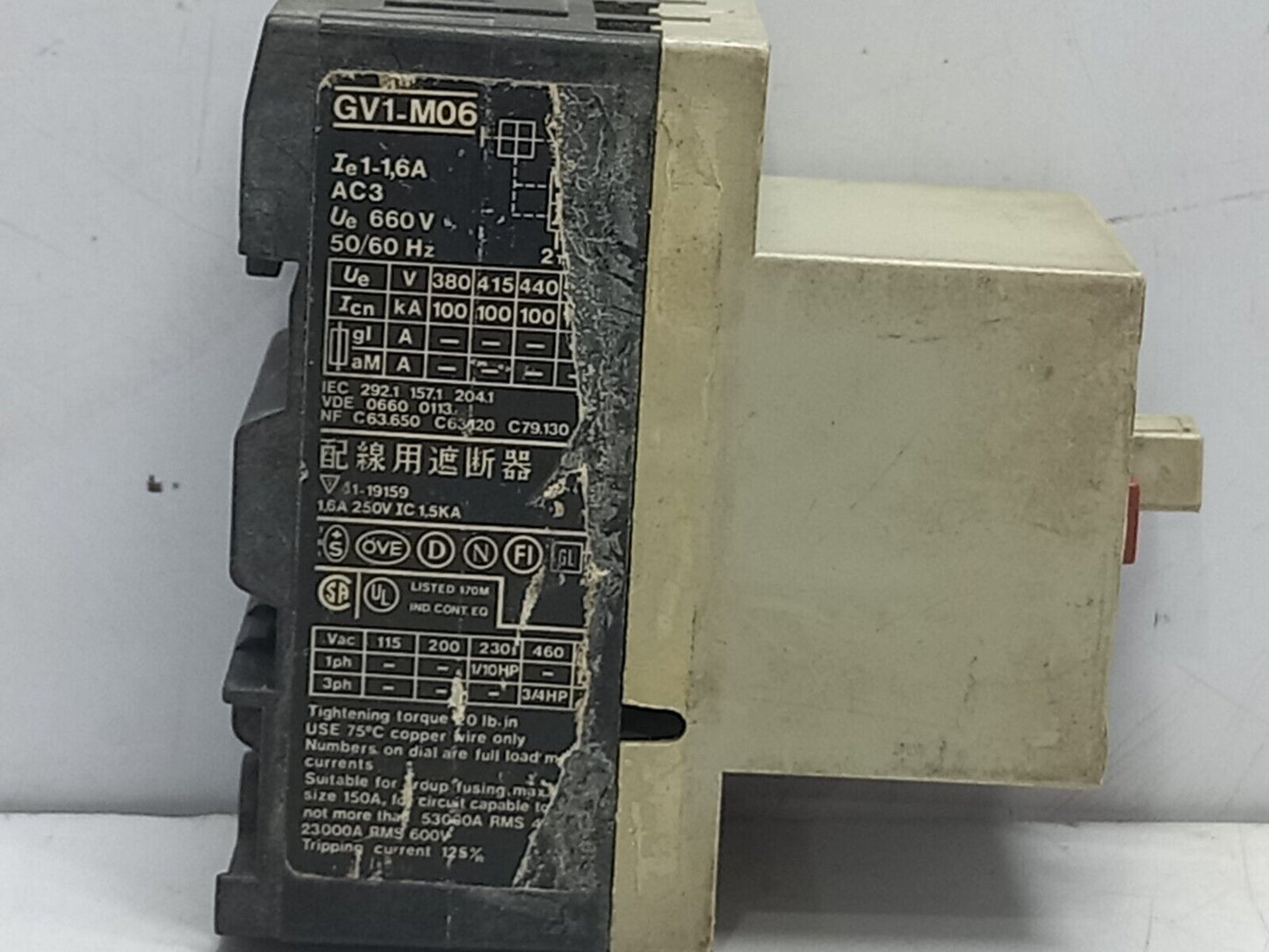 Telemecanique GV1-M06 Motor Circuit Breaker 1-1.6A Ue 660V 50/60Hz