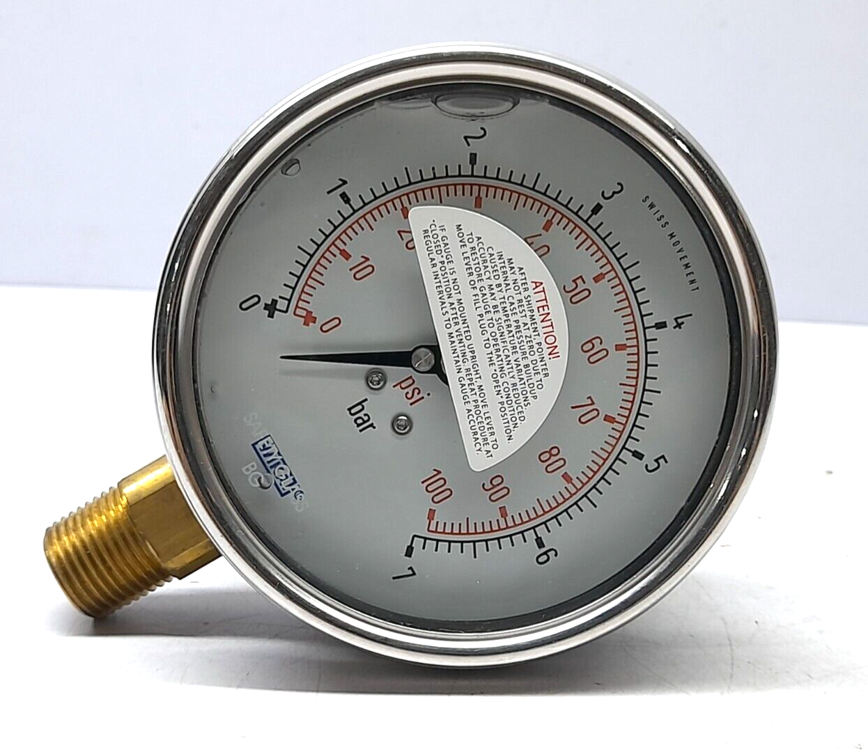 Wika 50936913 Pressure Gauge 212.54 4” Range 0-7 Bar 0-100 PSI Conn ½” NPT LM