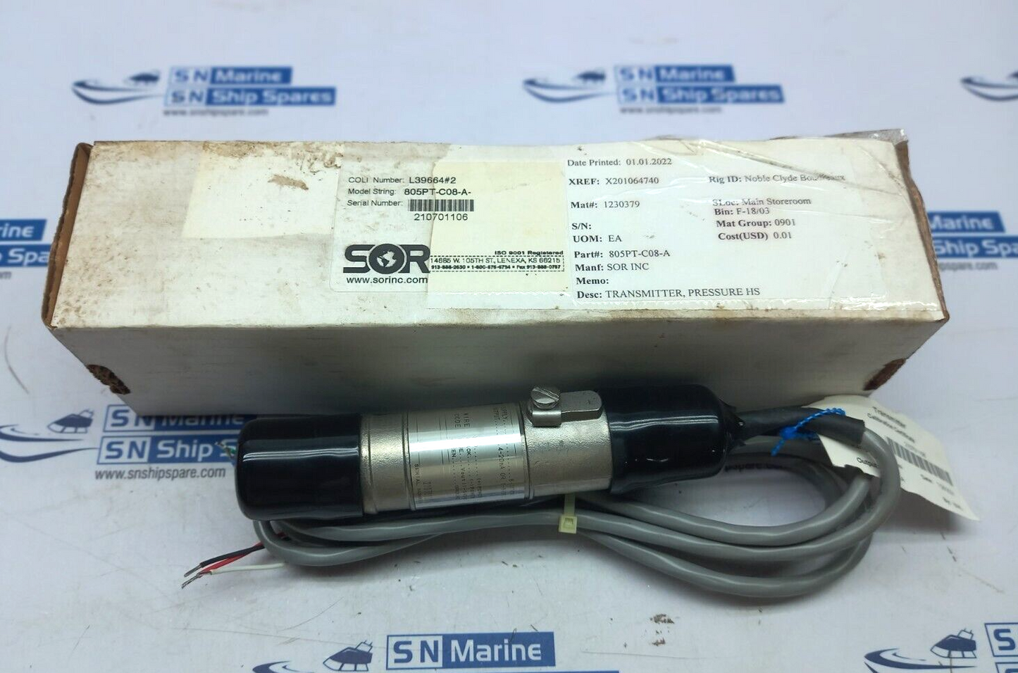 SOR 805PT-C08-A Pressure Transmitter 0-5000Psi 4-20Ma