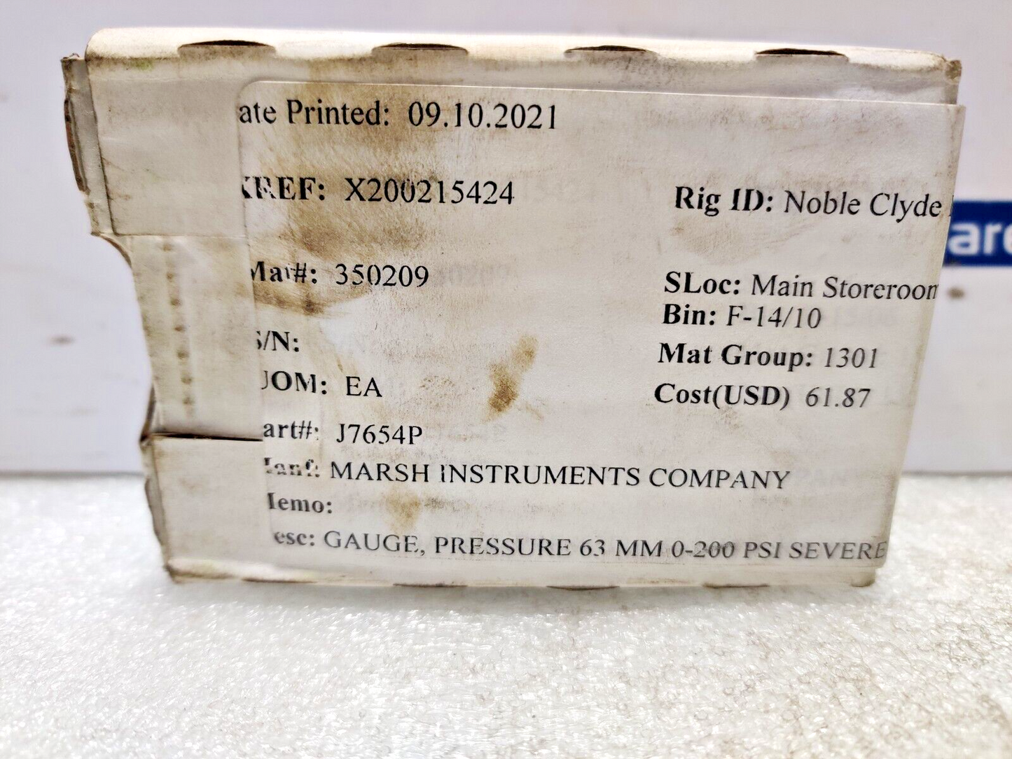 Wikai 212.53.63 Pressure Gauge 0-200Psi 16Bar 1/4 NPT Marsh J765P