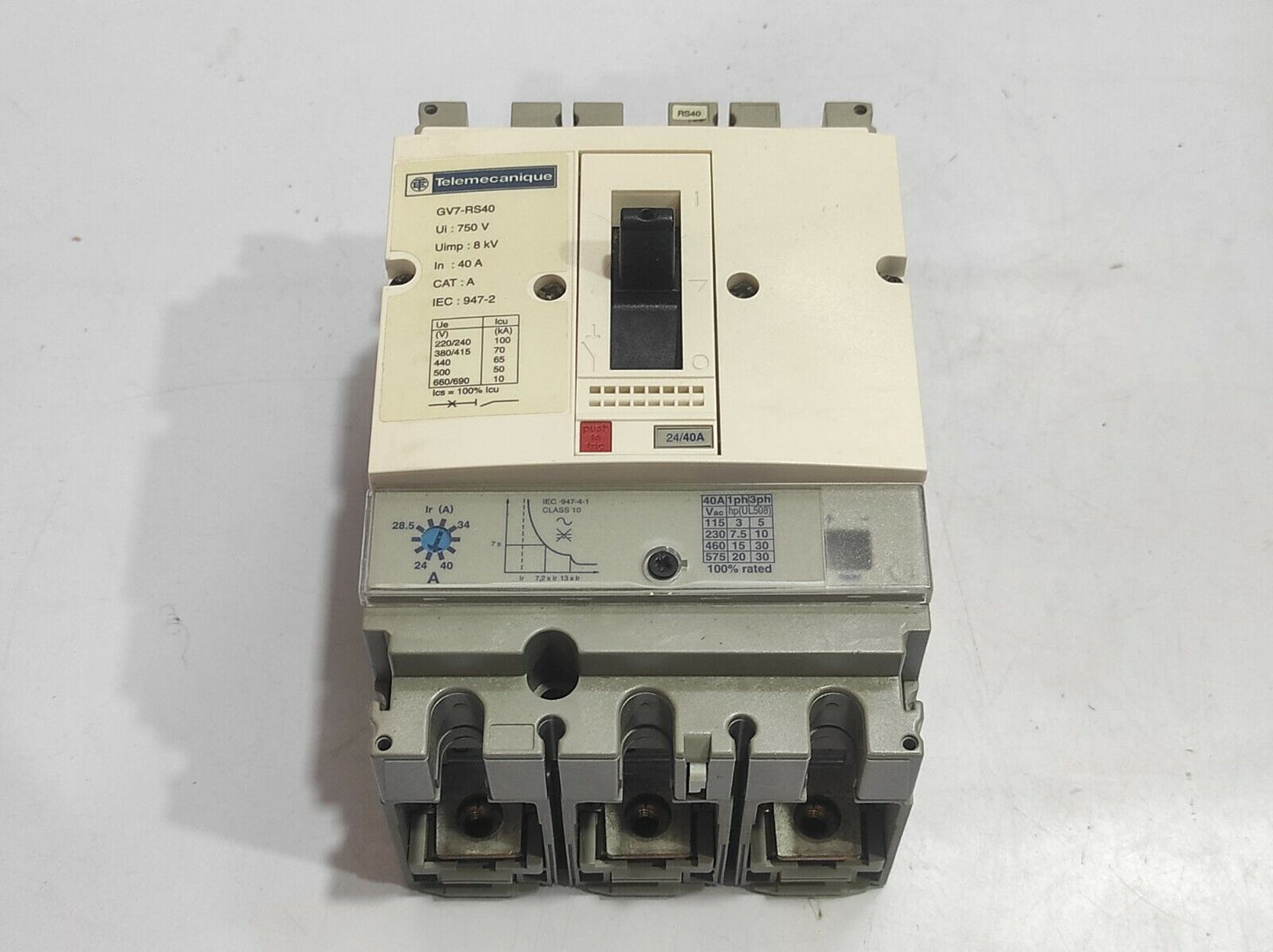Telemecanique GV7 RS40 Motor Circuit Breaker 24-40A