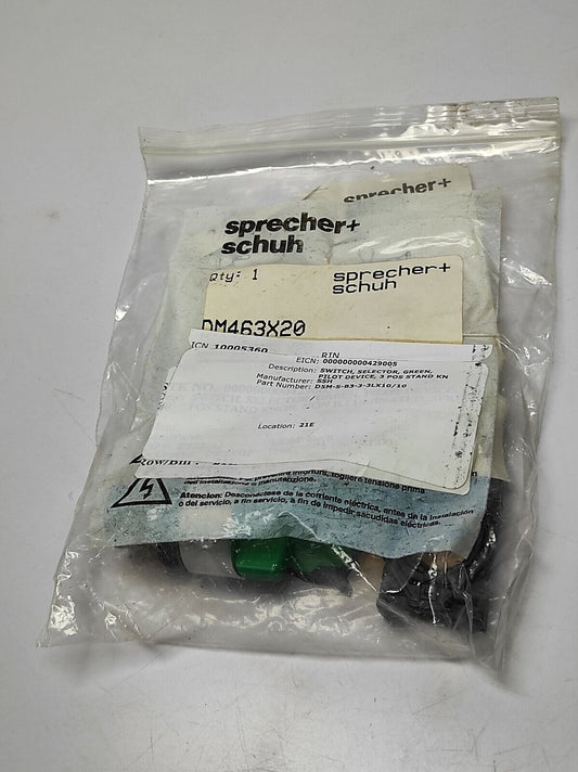 Sprecher Schuh D5M-SB333LX20 Green Selector Switch Pilot Device 3pos Stand 