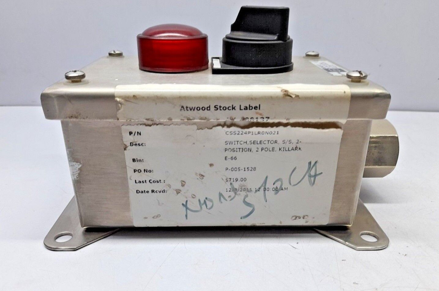 Killark Stahl 8040 8040/12 Control Device On Off Selector Switch Box With Pilot 