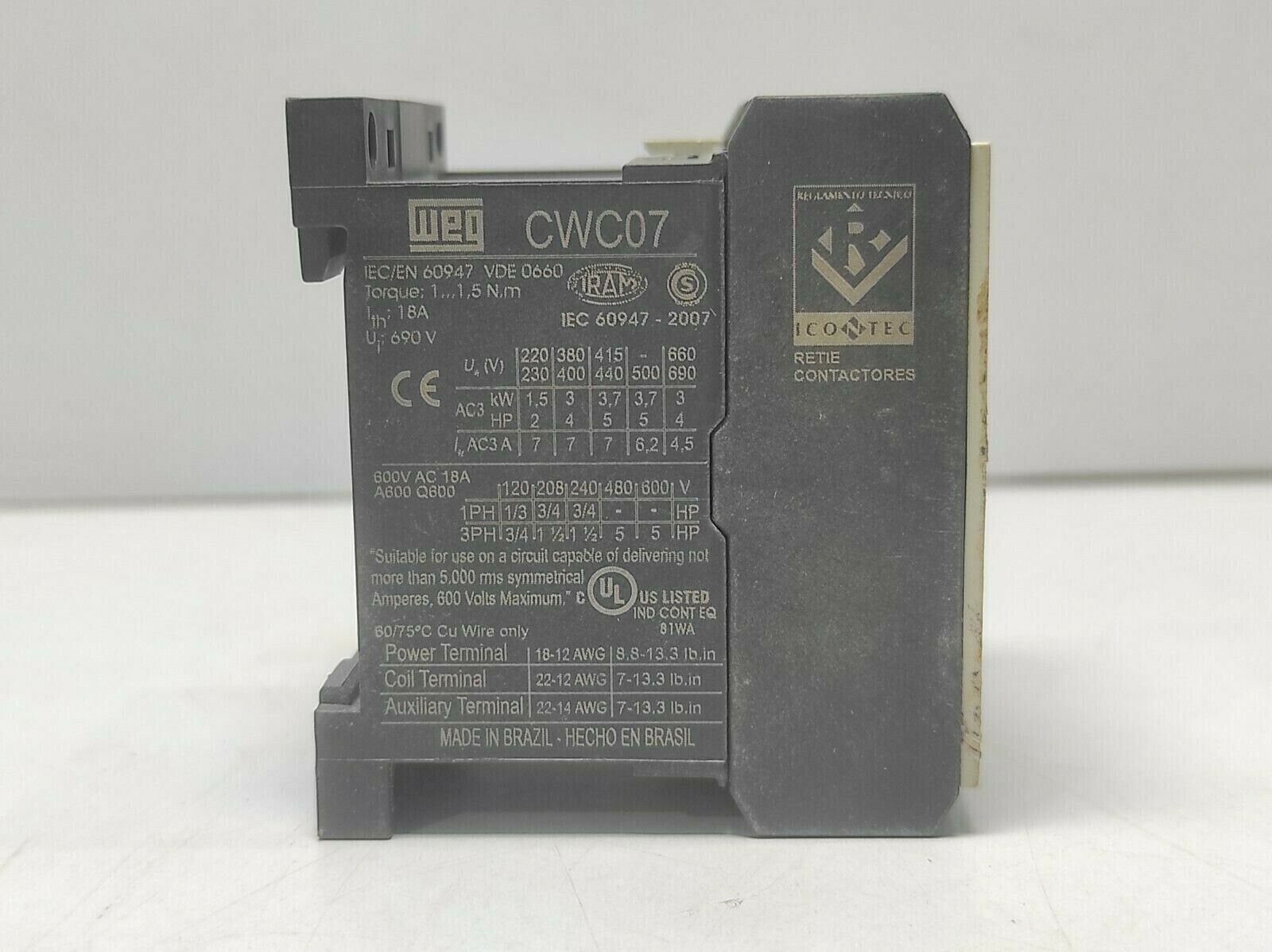 Weg CWC07-10-30V18 Mini Contactor CWC071030V18