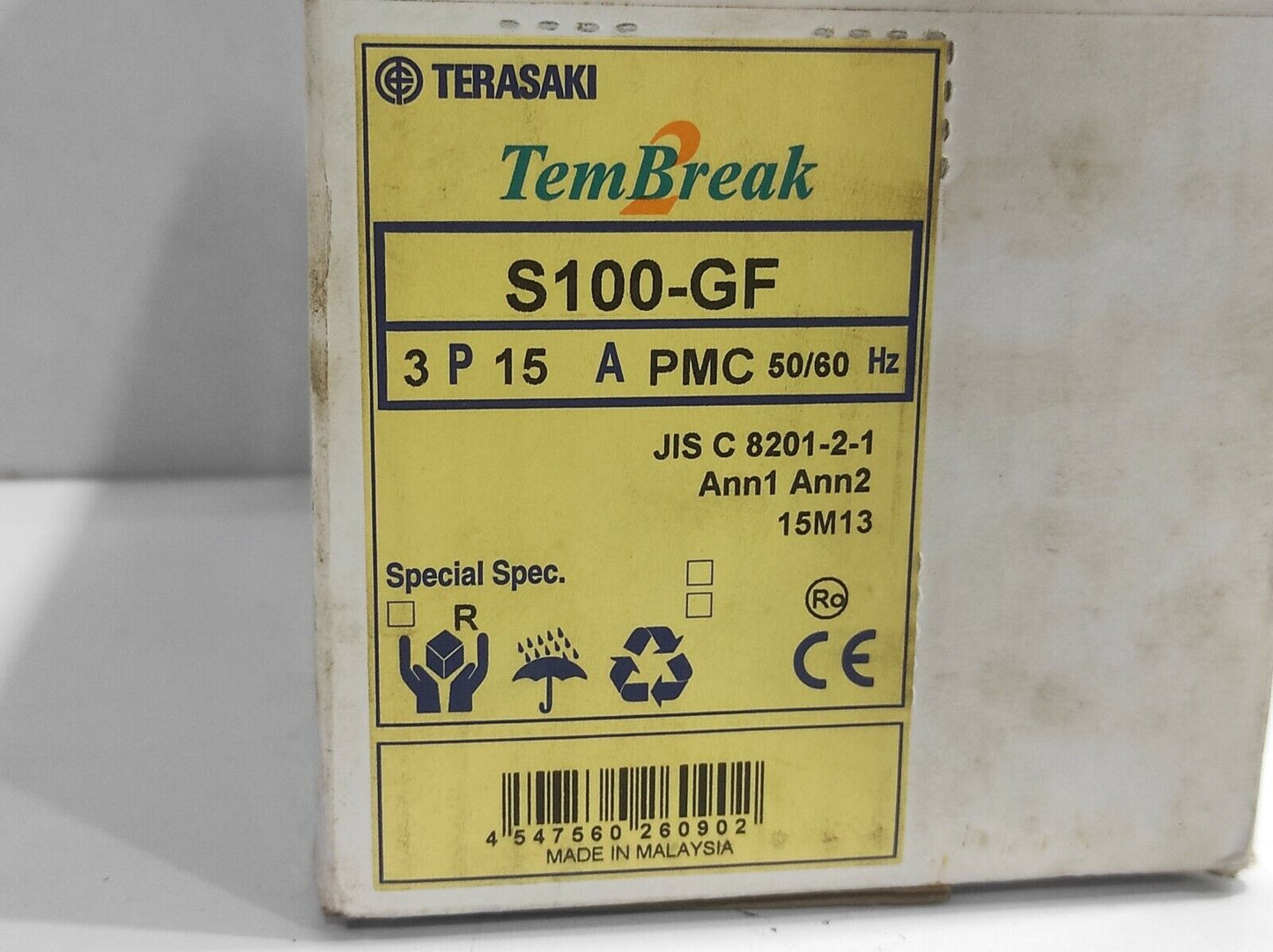Terasaki S100-GF TemBreak Circuit Breaker 3P 15A PMC 50/60Hz / S100GF