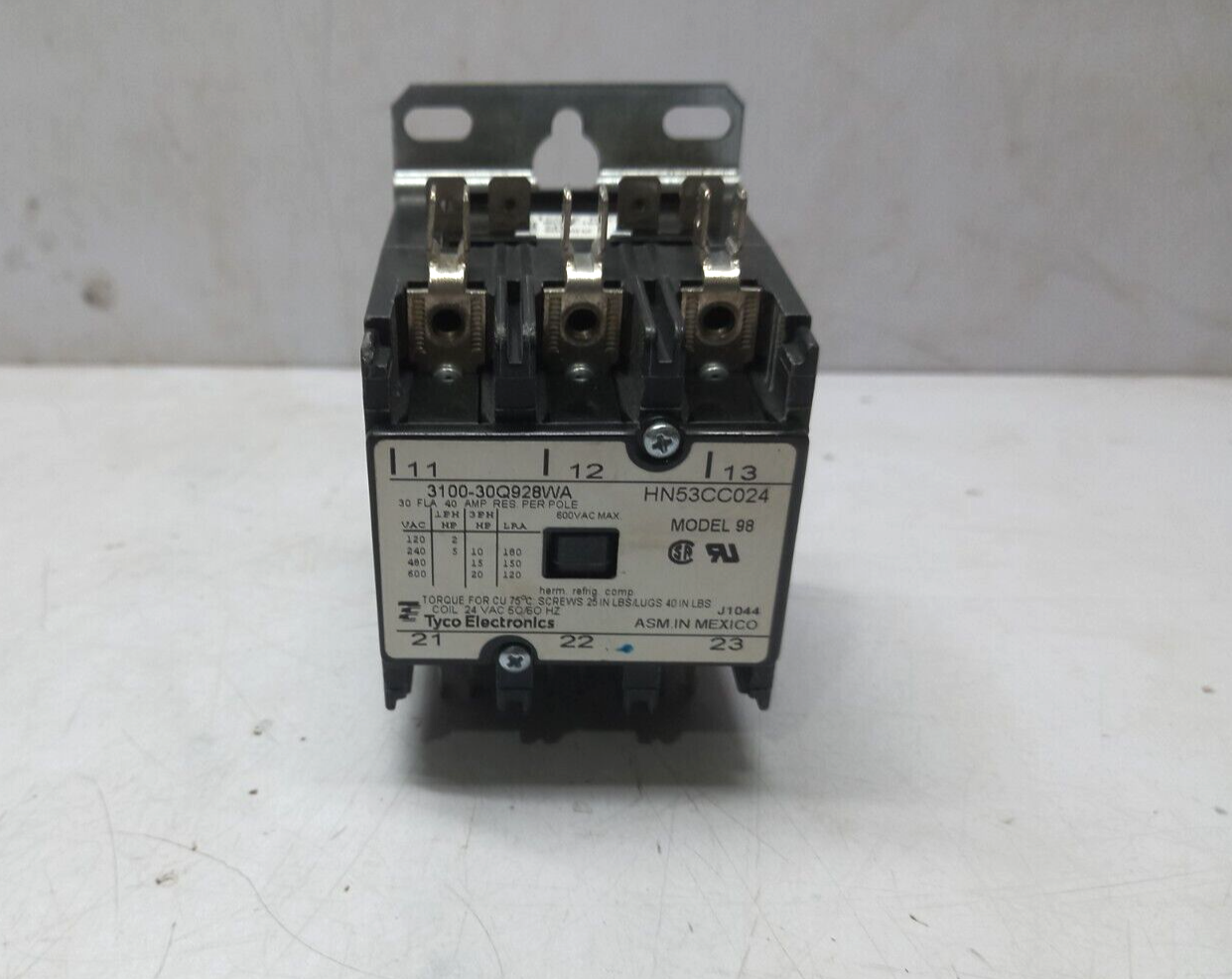 Tyco Electronics 3100-30Q928WA Contactor 30FLA 40AMP Model 98