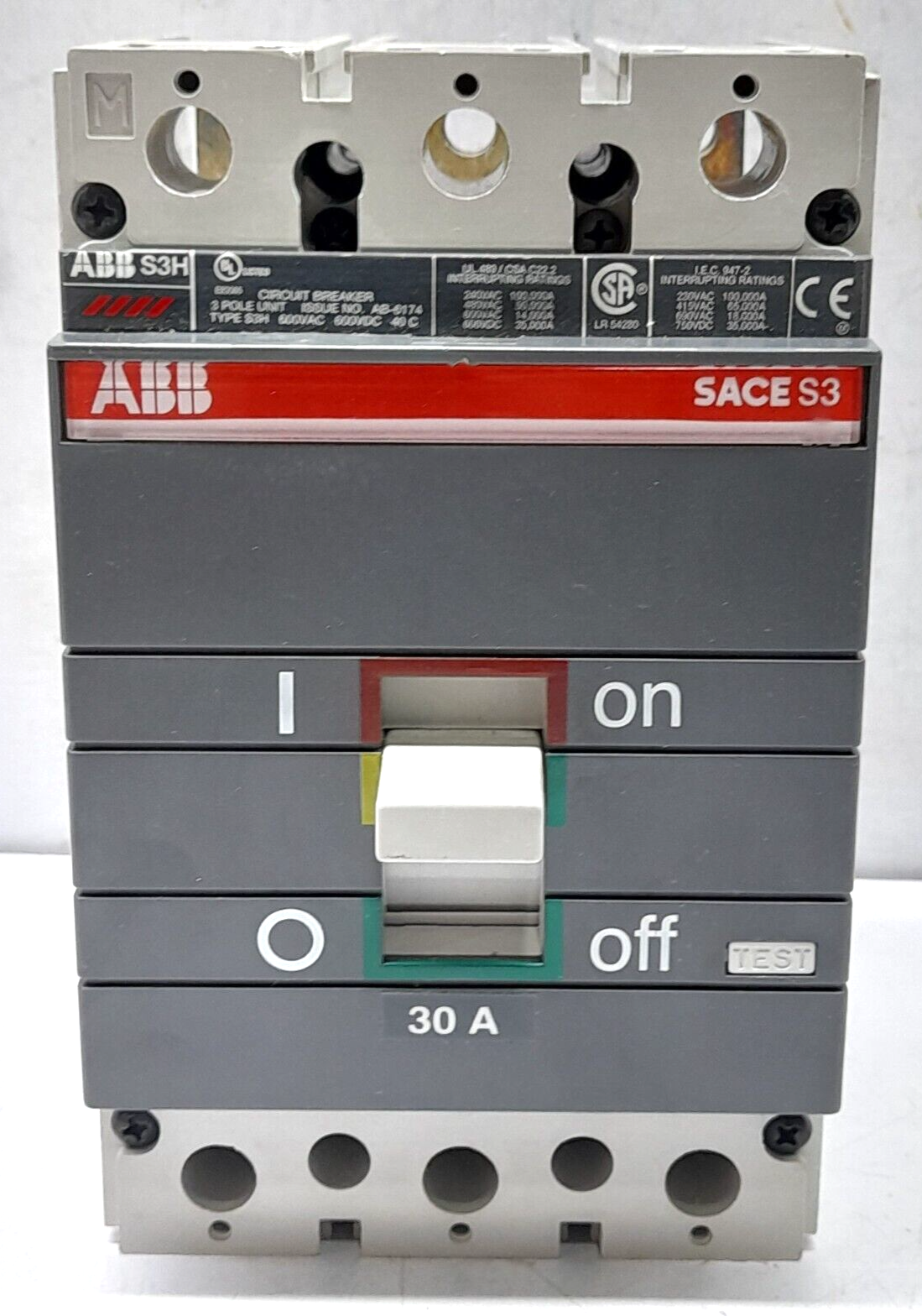 ABB SACE S3 S3H030TH Circuit Breaker S3H 30A BKR S3H 30A 3P